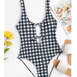 SHEIN Gingham Cut Out One Piece Bathing Suit